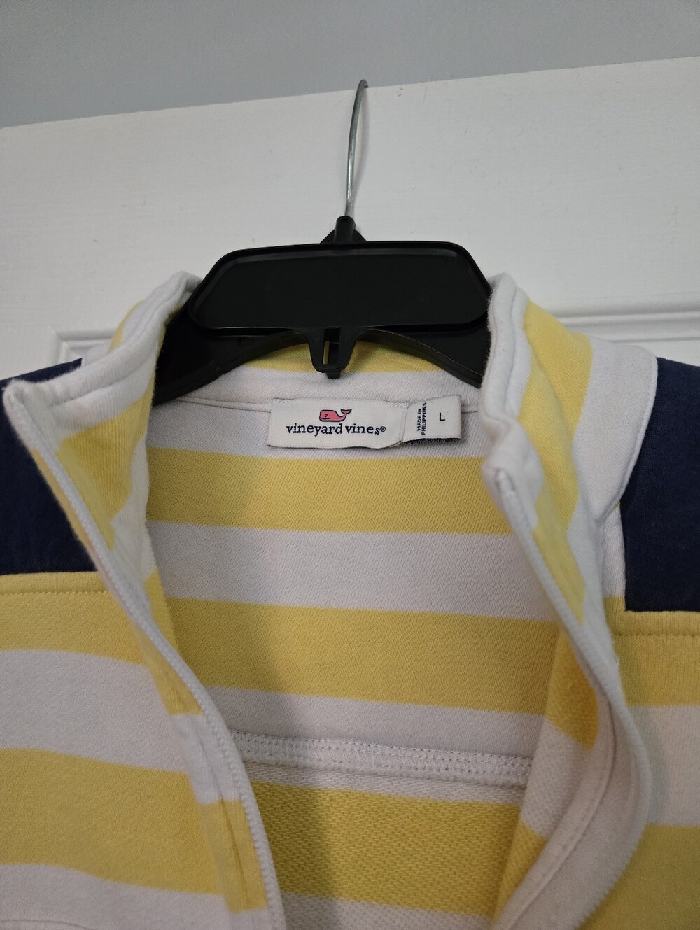 Vineyard Vines Yellow, White & Navy Striped Quarter-Zip Pullover - Picture 3 of 4
